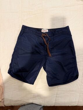 Classic Men's Navy Board Shorts with Leather-Style Drawcord